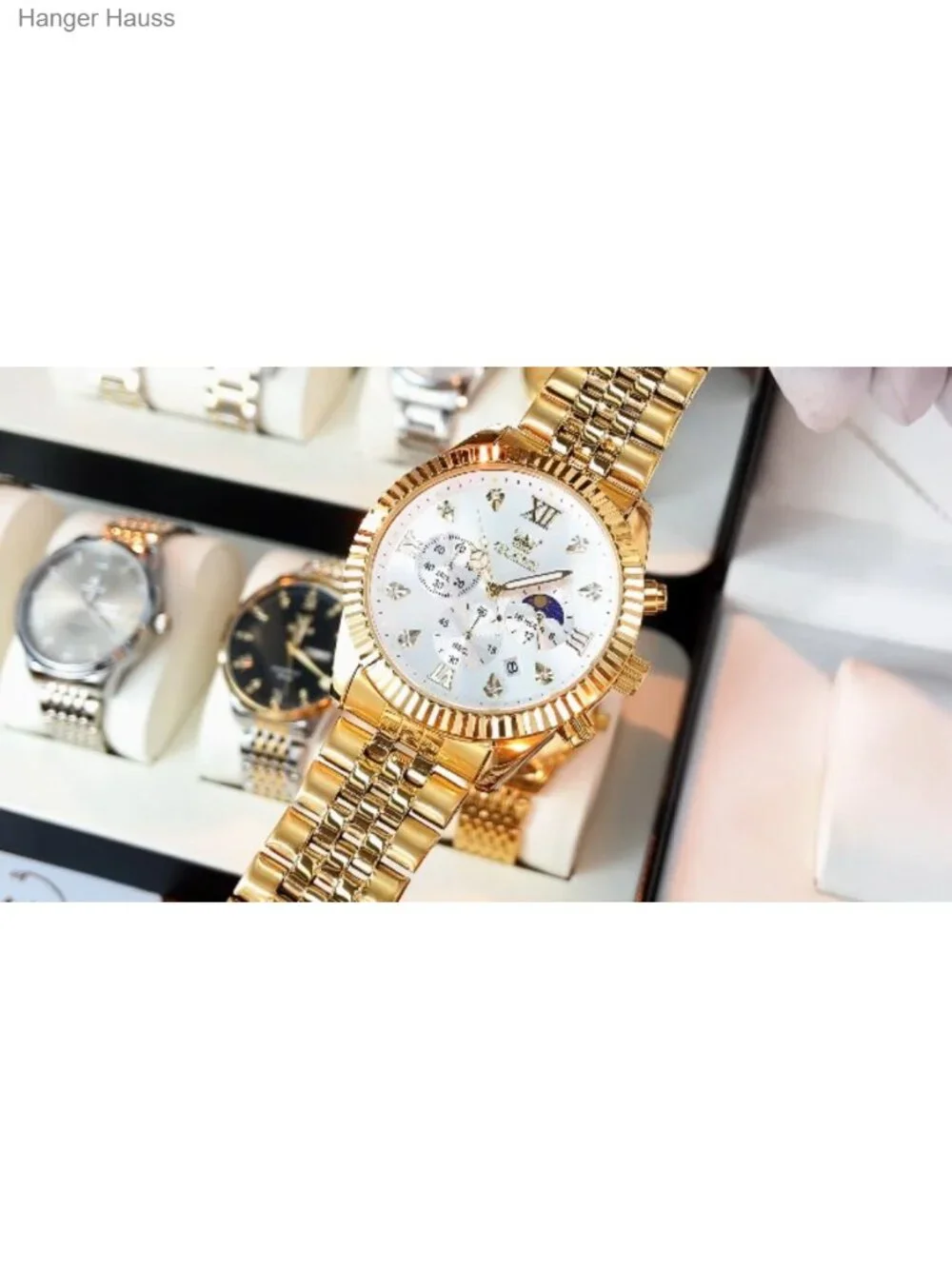 Men's Chronograph Watch Large Face Stainless Steel Analog Dress